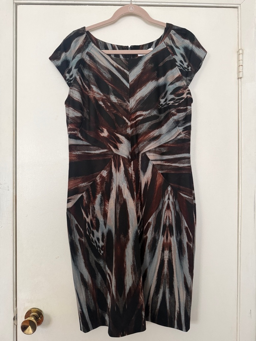 Calvin Klein Brown, Black & Ivory Abstract Midi Dress - Picture 4 of 4